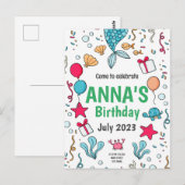 Cute Mermaid Tail, Mermaid Birthday Uitnodiging (Voorkant / Achterkant)