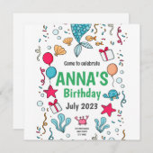 Cute Mermaid Tail, Mermaid Invitation Anniversaire (Devant / Derrière)