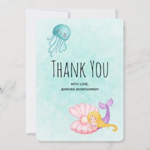 Cute Mermaid under the Zee Waterverf Bedankkaart