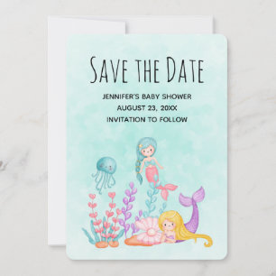Cute Mermaid under the Zee Waterverf Save The Date