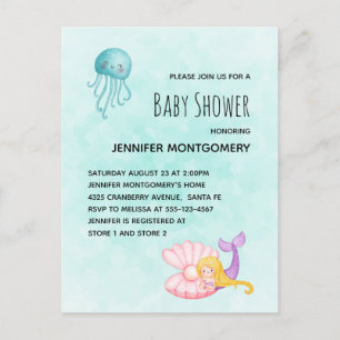 Cute Mermaid under the Zee Waterverf Uitnodiging Briefkaart