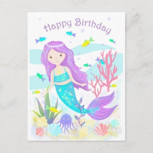 Cute Mermaid under Zee Neon Briefkaart