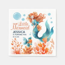 Cute Mermaid Watercolor Girl Kids' Birthday Party