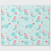 Cute Mermaids Pink en Turquoise Pattern Cadeaupapier (Vlak)