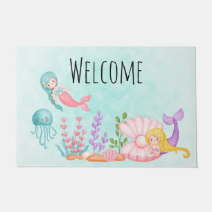 Cute Mermaids under the Zee Waterverf Welcome Deurmat