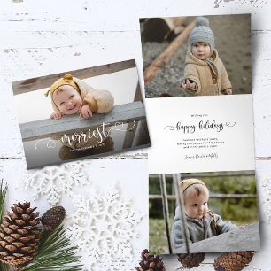 Cute Merriest Modern Calligraphy Foto Drieluik Wenskaart