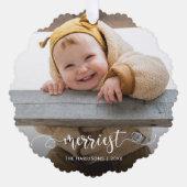 Cute Merriest Modern Calligraphy Foto Ornament Kaart (Voorkant)