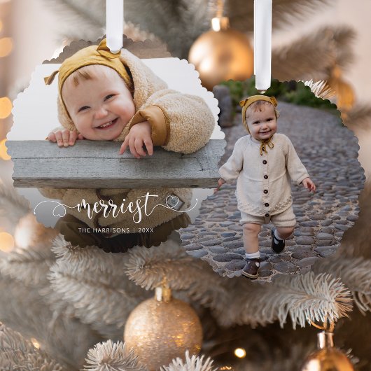 Cute Merriest Modern Calligraphy Foto Ornament Kaart