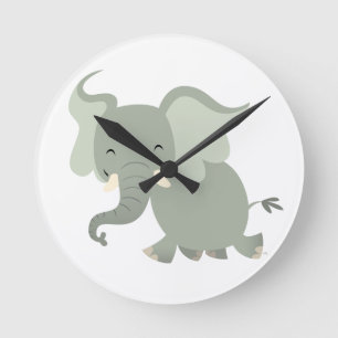 Cute Merry Cartoon Elephant Wall Clock Ronde Klok