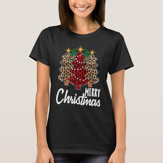 Cute Merry Christmas Leopard Print Tree Christmas T-shirt (Voorkant)
