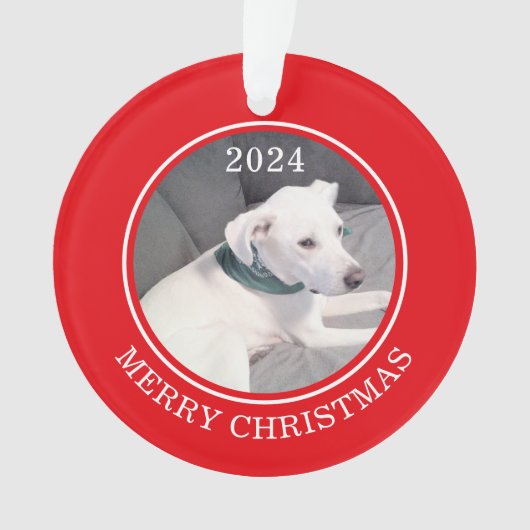 Cute Merry Christmas White Dog Photo Red Round (devant)