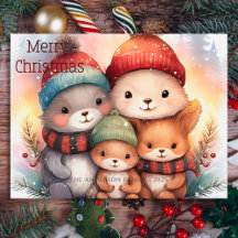 Cute Merry Christmas Woodland Animal Family