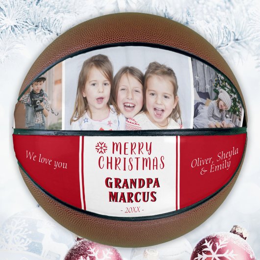 Cute Merry kerst Grandpa 3 Photo Collage Basketbal