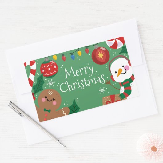 Cute Merry kerst Rechthoekige Sticker (Envelop)