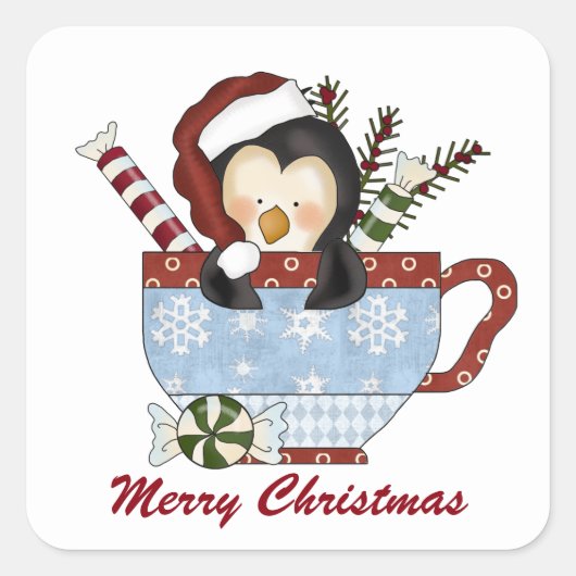 Cute Merry kerstcacaopinguin sticker (Voorkant)