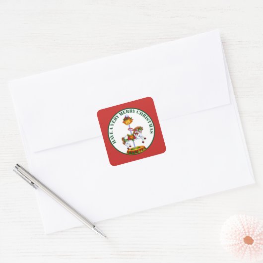 Cute Merry kerstcarrousel sticker (Envelop)