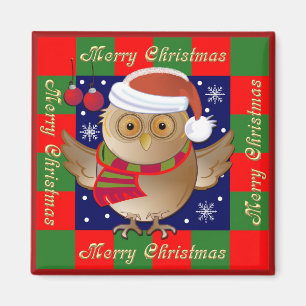 Cute Merry Kerstmagneet met Santa Owl Magneet