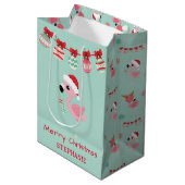 Cute Merry Kerstmis Flamingo Snowflake Medium Cadeauzakje (Voorkant Gekanteld)