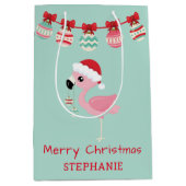 Cute Merry Kerstmis Flamingo Snowflake Medium Cadeauzakje (Voorkant)