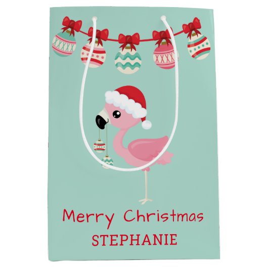 Cute Merry Kerstmis Flamingo Snowflake Medium Cadeauzakje (Voorkant)