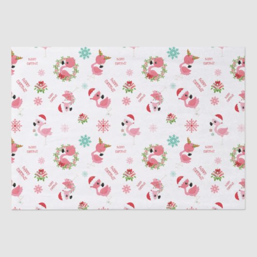 Cute Merry Kerstmis Flamingo Snowflake Tissuepapier (Voorkant)