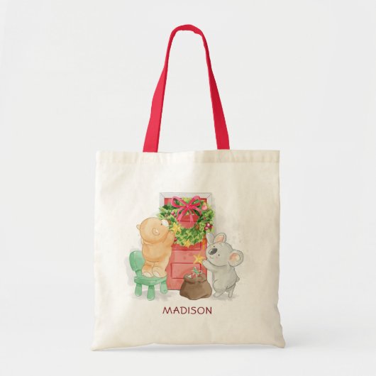 Cute Merry Kerstmis Koala Beer Gepersonaliseerd Tote Bag (Voorkant)