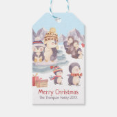 Cute Merry Kerstmis Penguin Family Speling Snow Cadeaulabel (Voorkant)