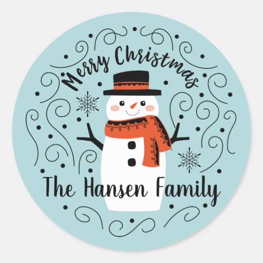 Cute Merry Kerstmis Snowman Sticker (Voorkant)