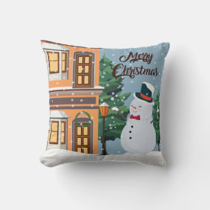 Cute Merry Kerstmis Snowman Winter Scene Kussen