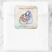Cute Merry Kerstpinguins Vierkante Sticker (Tas)