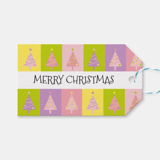 Cute Merry Kerstroze bomen Cadeaulabel (Voorkant (Horizontaal))