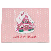 Cute Merry Kerstroze Snowy Gingerbrood House Groot Cadeauzakje (Voorkant)