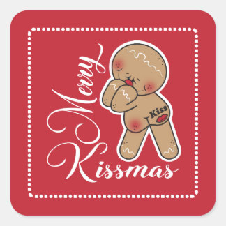 Cute Merry Kissmas Gingerbrooman Vierkante Sticker