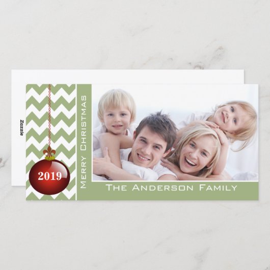 Cute Merry Red Ornament Chevron Pattern Feestdagenkaart (Voorkant / Achterkant)