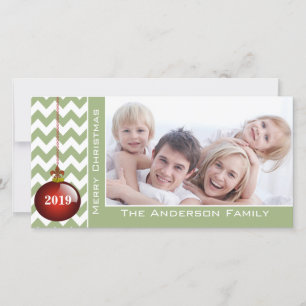 Cute Merry Red Ornament Chevron Pattern Feestdagenkaart