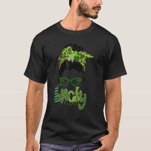 Cute Messy Bun Leopard Pset St Patrick's Day One T-shirt