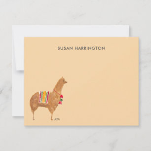 Cute met de hand geïllustreerde lama alpaca gepers notitiekaartje