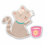 Cute met teacup-cartoon sticker (Voorkant)