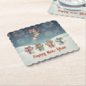 Cute Mice Happy New Year Fireworks Kartonnen Onderzetters (Gebogen)