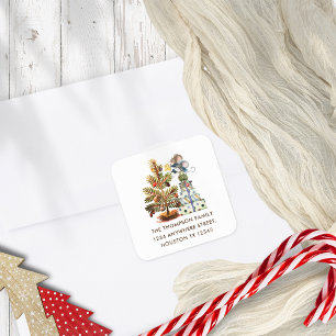 Cute Mice-kerstboom Naam Terug Adres Vierkante Sticker