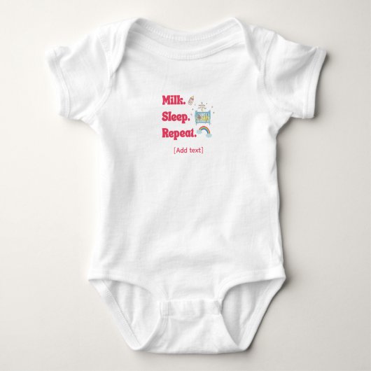 Cute "Milk. Sleep. Repeat." Baby Crib & Rainbow Romper (Voorkant)