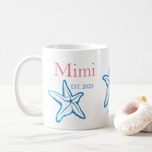 Cute Mimi Blue Starfish Beachy Coffee Mug (Avec donut)