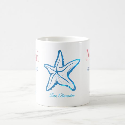 Cute Mimi Blue Starfish Beachy Coffee Mug (Centre)