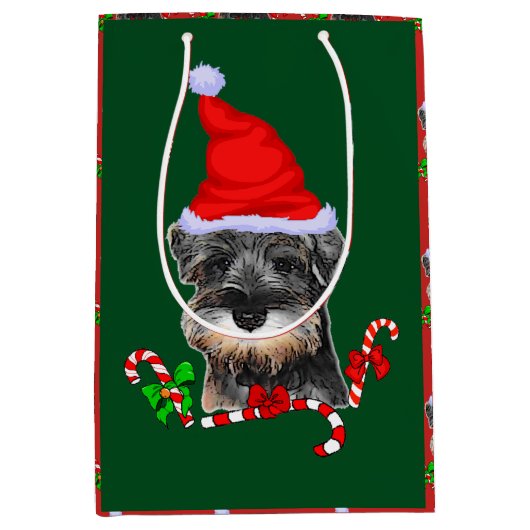 Cute Miniature Schnauzer Kerstmis Medium Cadeauzakje (Voorkant)