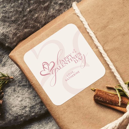 Cute Minimal Modern Pink Cream Script Galentine's  Vierkante Sticker