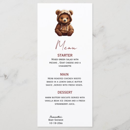 Cute Minimal Photo Bear-y baby Menu Rustique (Devant)