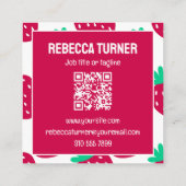 Cute Minimal Strawberry Pattern, QR Code Vierkante Visitekaartje (Achterkant)