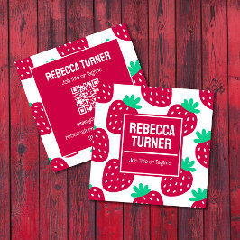 Cute Minimal Strawberry Pattern, QR Code Vierkante Visitekaartje