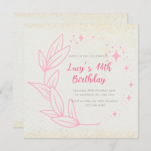 Cute Minimalist 14e anniversaire invitation (Devant / Derrière)