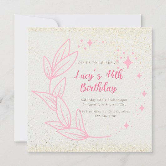 Cute Minimalist 14e anniversaire invitation (Devant)
